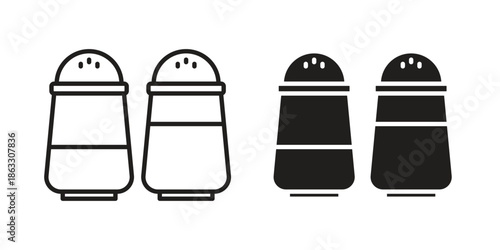 Salt pepper icons vector silhouette set. thin line icon pack.