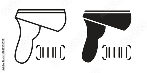 Scanner gun icons vector silhouette set. thin line icon pack.