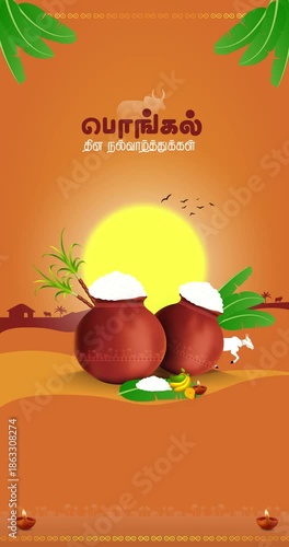 Animated Happy Pongal Festival Celebration Video. Pongal festival greetings animated video