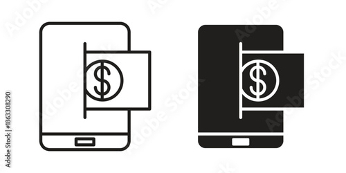 Send money smartphone icons vector silhouette set. thin line icon pack.