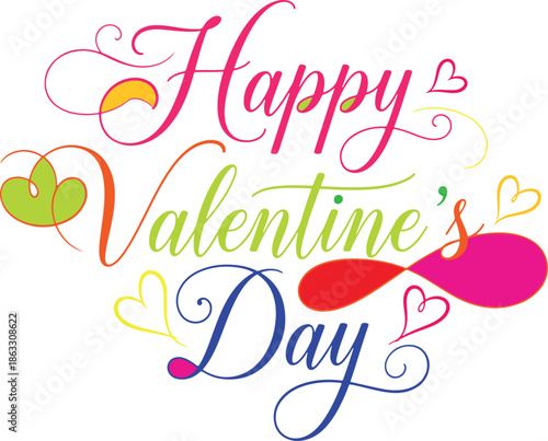 Vibrant Happy Valentine's Day celebration with colorful hearts and swirls