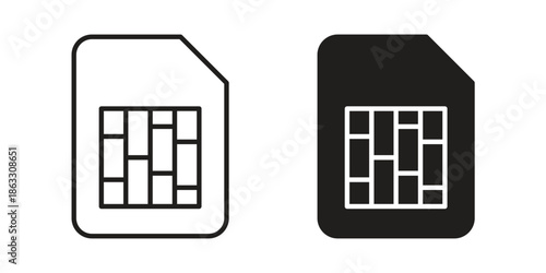 Sim card icons vector silhouette set. thin line icon pack.