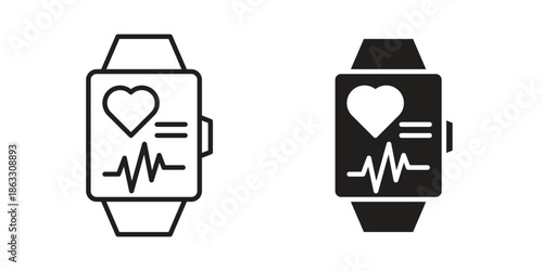 Smart watch icons vector silhouette set. thin line icon pack.