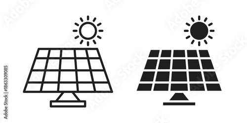 Solar panel icons vector silhouette set. thin line icon pack.