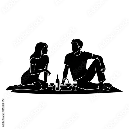 Young couple having romantic picnic together Isolated On Transparent Background.