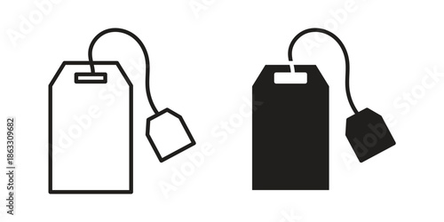 Tea bag icons vector silhouette set. thin line icon pack.