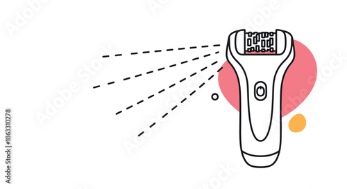 Line art icon of an electric epilator for hair removal with abstract shapes in the background representing a beauty procedure.