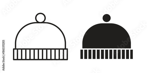 Winter hat icons vector silhouette set. thin line icon pack.