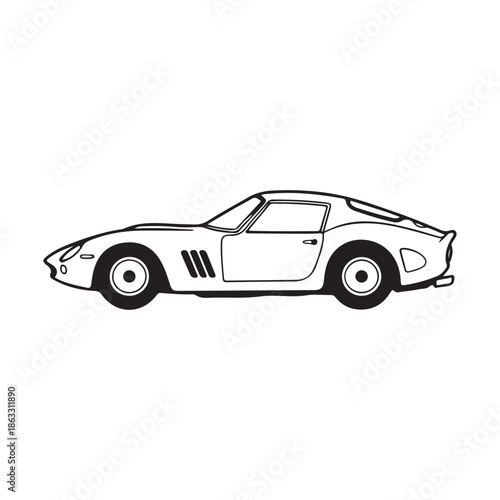 Vintage car line art side profile black and white vector illustration