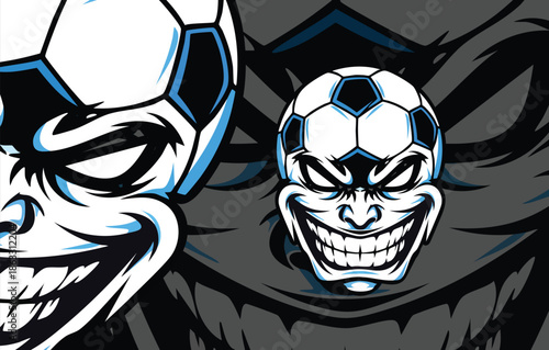 Dark Soccer Ball Mascot Logo Vector Graphic showcasing a Fierce Monochrome Face ready for Football Team Branding.