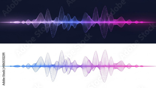 Vibrant sound wave patterns in purple and blue hues