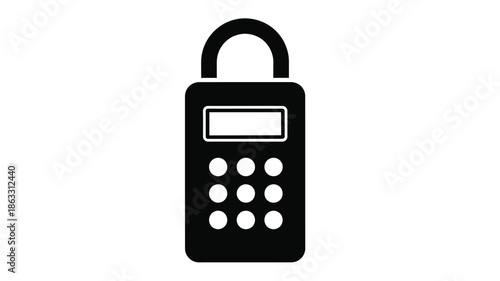 A simple black and white illustration of a combination padlock with a number pad