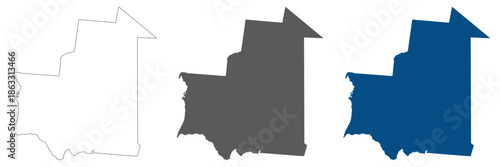 Mauritania map set. Map of Mauritania plain set.