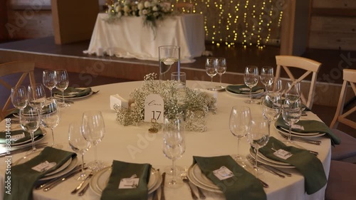 White floral decorations inside on a wedding