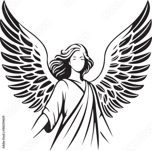 Vector silhouette angel file in white background