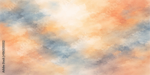Dramatic abstract grunge background with watercolor textures depicting a dark blue stormy sky and fluffy white clouds in a summer nature atmosphere