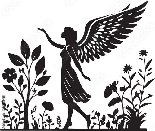 Angel silhouette logo in white background