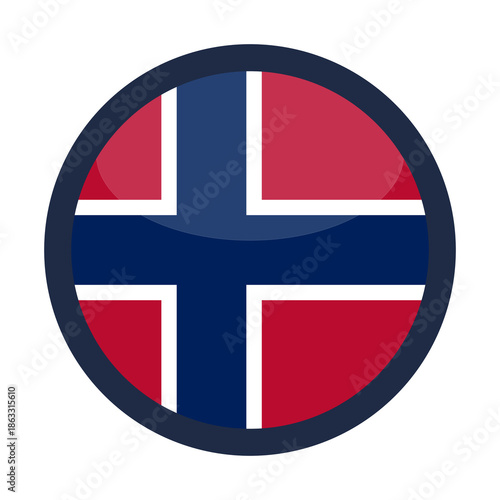 Glossy Round Norway Flag Icon Button Badge Isolated On Transparent Background PNG