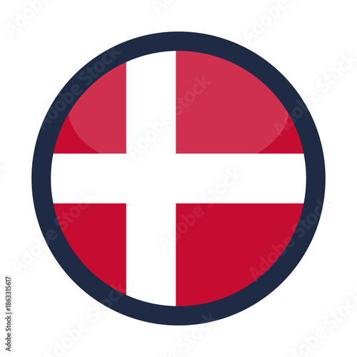 Glossy Round Denmark Flag Icon Button Badge Isolated On Transparent Background PNG
