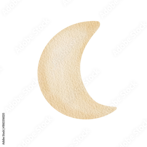Watercolor crescent moon illustration. Suitable for nursery decor, baby greeting cards, night theme, cozy holiday illustration and calm seasonal background.