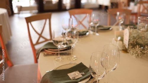 Served white round table on a wedding