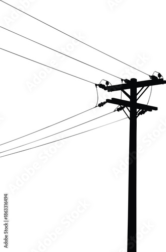 Electric utility power pole vector illustration with overhead transmission wires isolated on white background minimal industrial electricity infrastructure