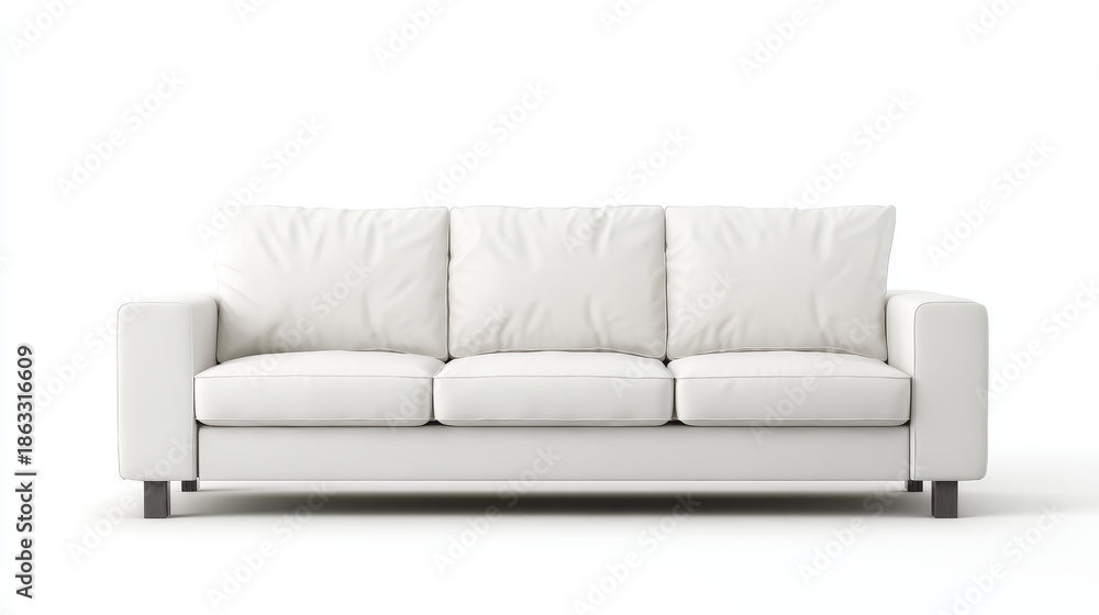 Fototapeta premium “White Cushion Sofa Front View Isolated on White Background”