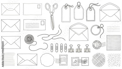Various stationery items for crafting and mailing