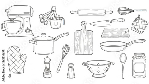 Kitchen utensils and tools for cooking and baking
