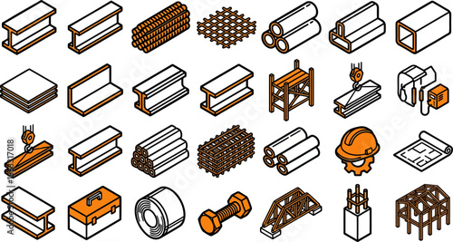 Construction Materials and Tools Line Icons Set, Industrial Building Symbols