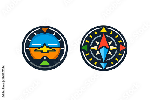 Aircraft Attitude Indicator and Compass Icons