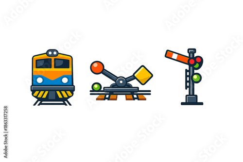 Train, Railway Switch, and Railroad Crossing Gate Icons