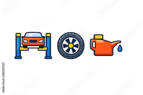 Car Maintenance Icons on Dark Background