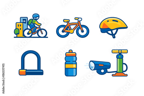 Cycling icons with neon glow on dark background