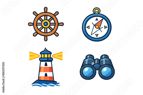 Nautical Icons Set on Dark Background
