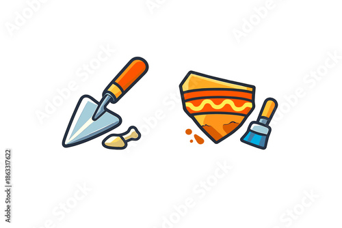 Archaeology tools and artifact illustration