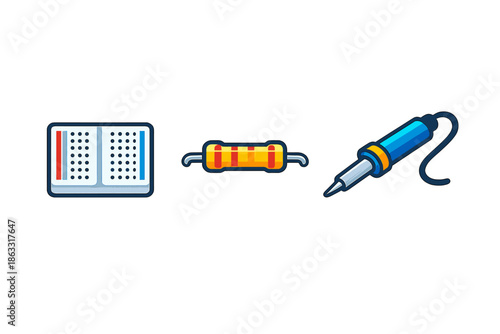 Electronics components icon set on gray background