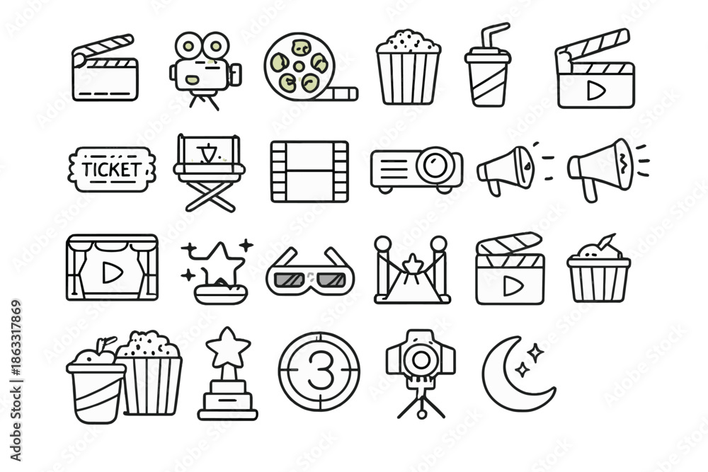 Fototapeta premium Movie and Cinema Icon Set