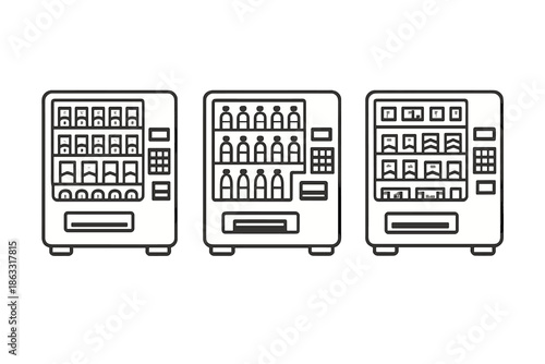 Three white vending machines on a gold background