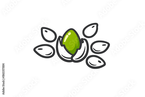 Green Seed with Petals on Grey Background