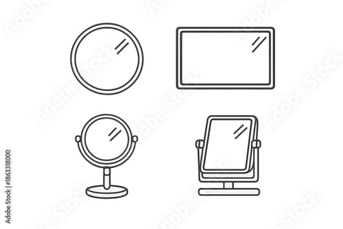 Four different mirror icons on a gray background