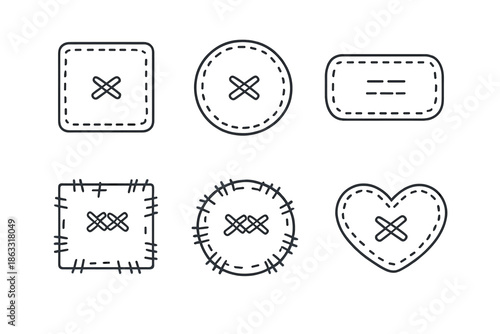 Set of icons of stitched patches and buttons