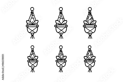 Macrame Plant Hanger Icon Set