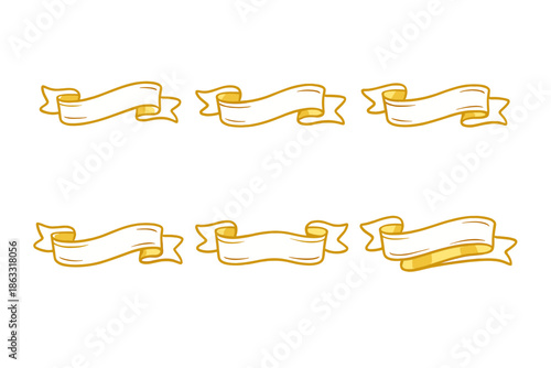 Set of white and gold ribbons on a warm gradient background