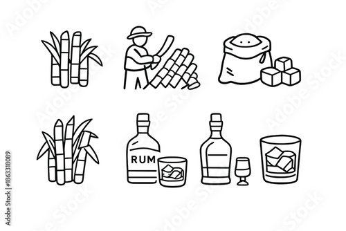Sugarcane to Rum Production Icons