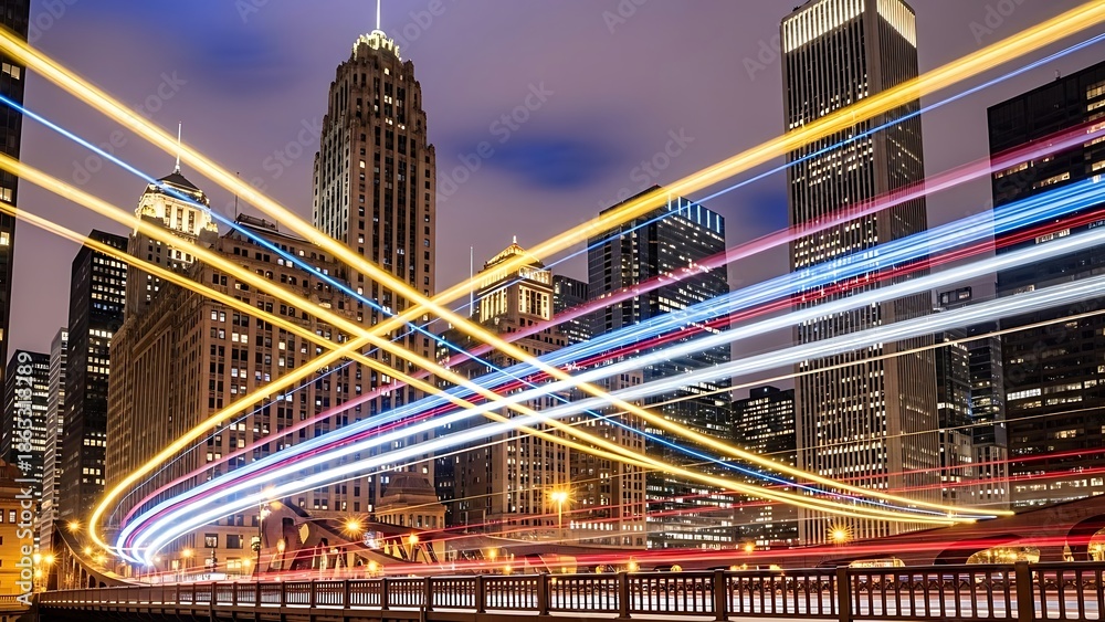 Obraz premium Vibrant Cityscape at Night with Light Trails
