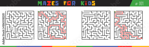 mazes for kids, children's mazes vector with answer