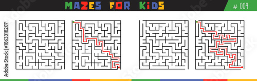 mazes for kids, children's mazes vector with answer