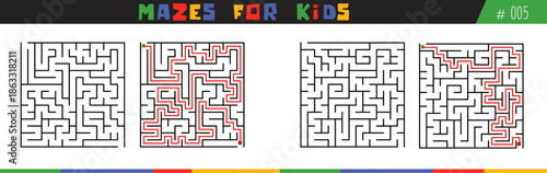 mazes for kids, children's mazes vector with answer