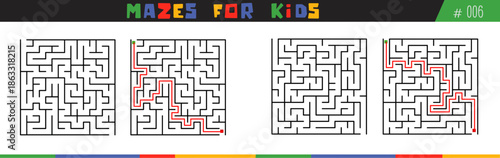 mazes for kids, children's mazes vector with answer